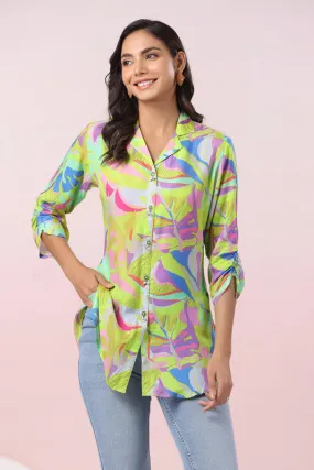 Multicolored Tropical Print Russian Silk Top