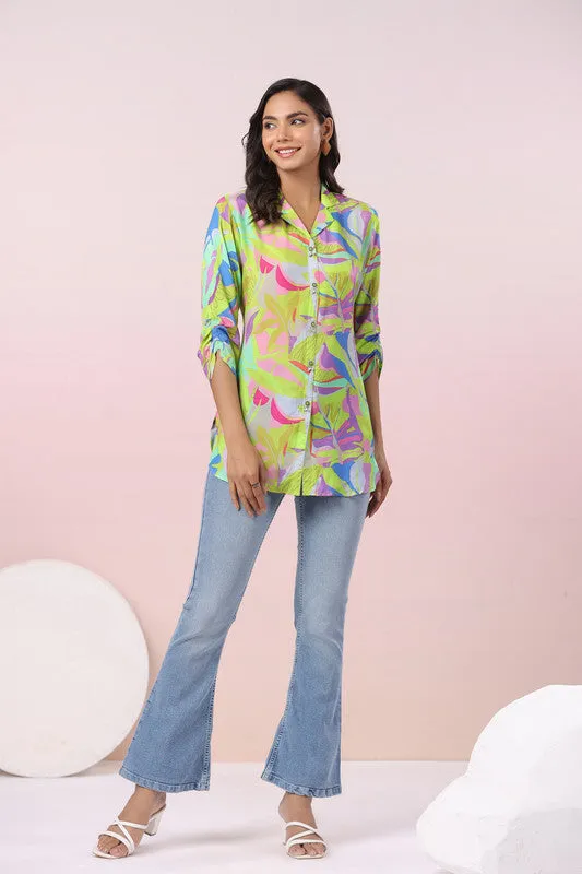 Multicolored Tropical Print Russian Silk Top