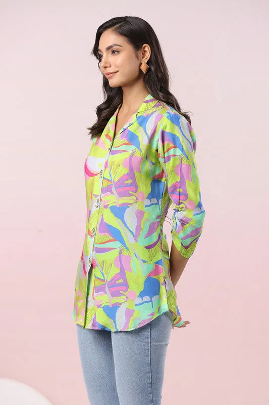 Multicolored Tropical Print Russian Silk Top