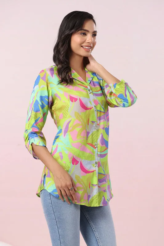 Multicolored Tropical Print Russian Silk Top