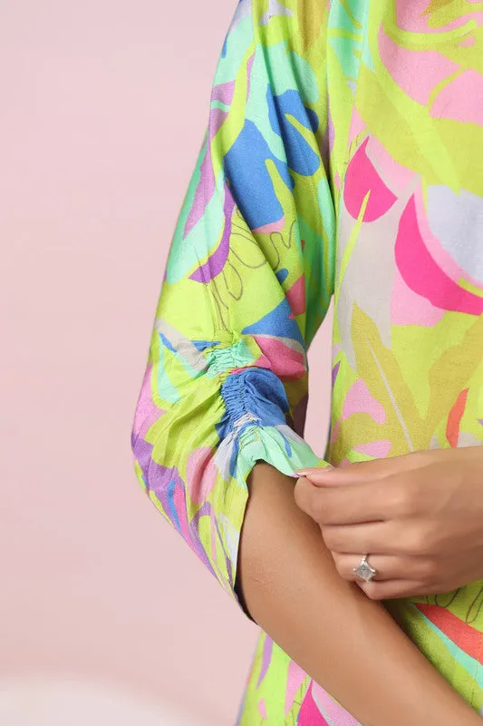 Multicolored Tropical Print Russian Silk Top