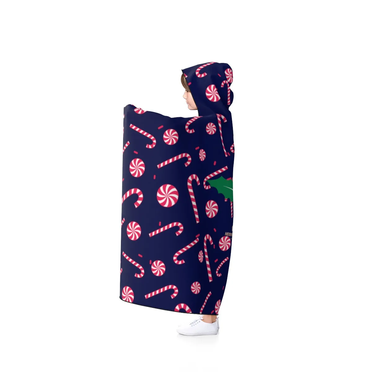 Navy Blue Lightweight Christmas Red Sugar Cane Holiday Party Hooded Blanket