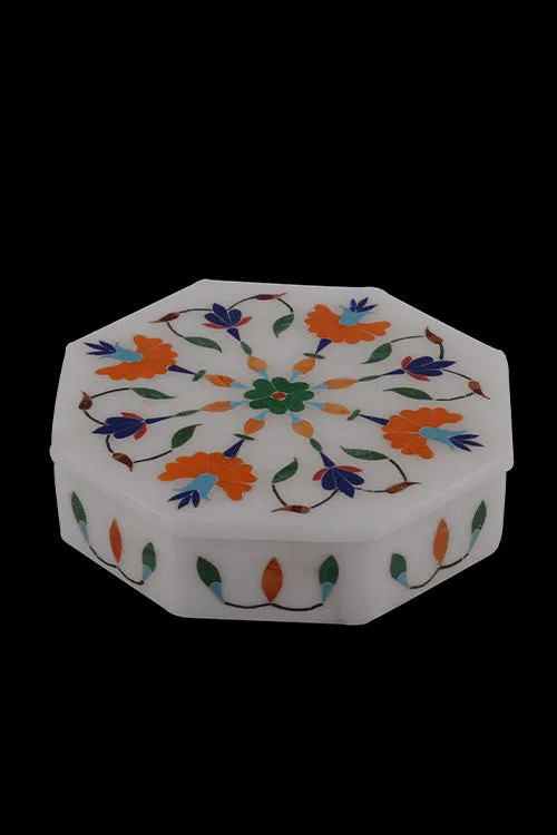 Octagonal Marble Box With Inlay Work On All Sides