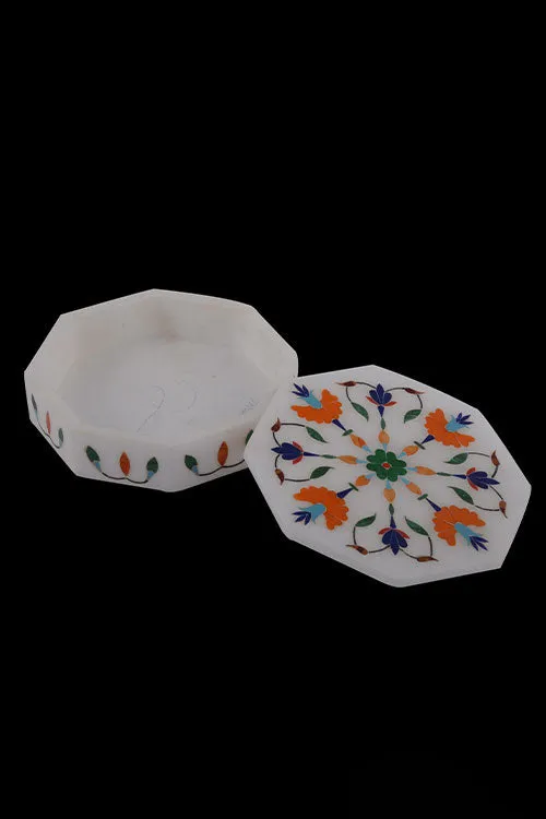 Octagonal Marble Box With Inlay Work On All Sides