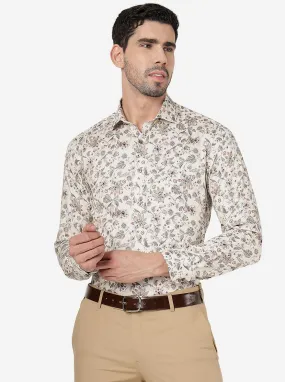 Off White Printed Slim Fit Party Wear Shirt | Wyre