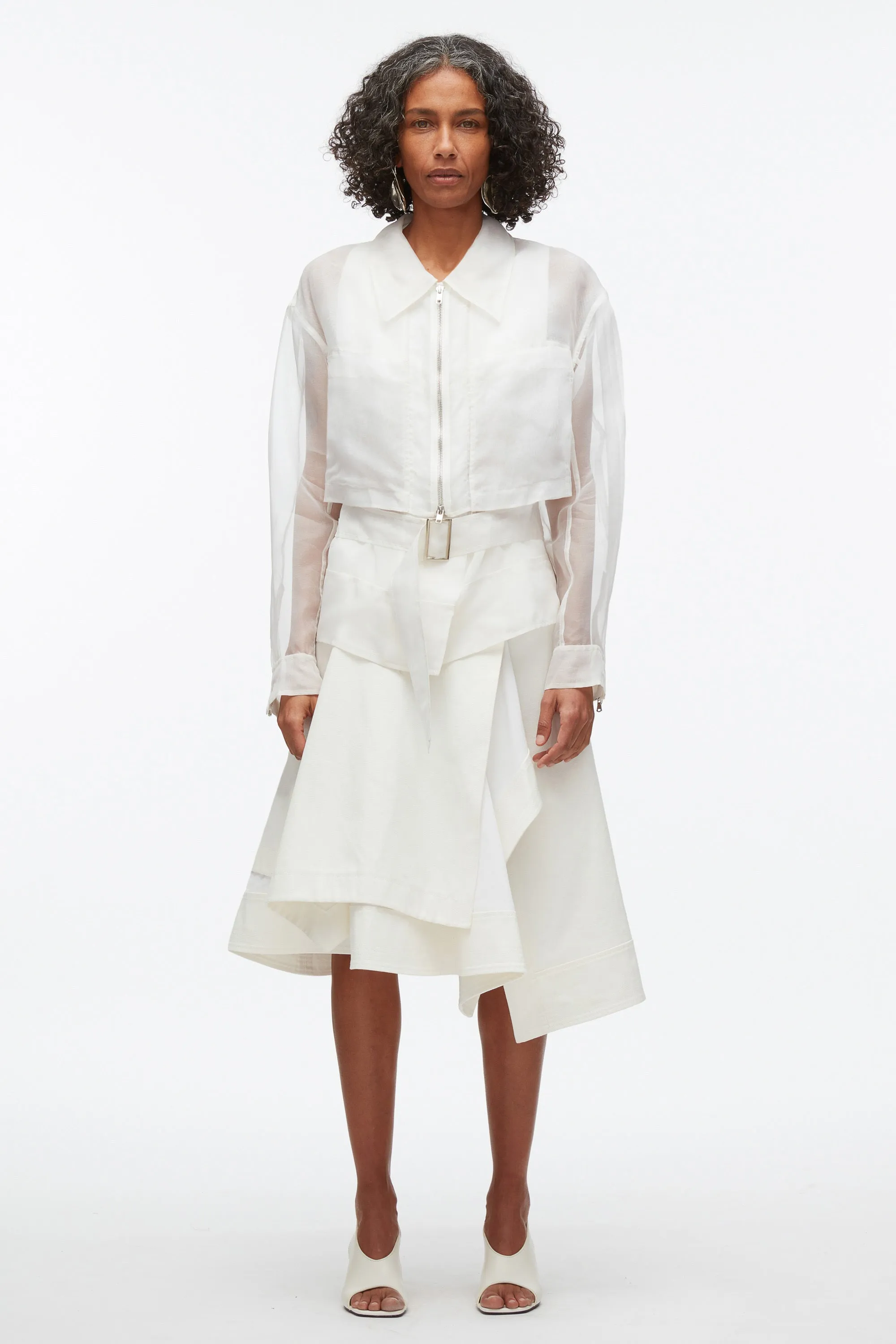 Organza Belted Flounce Utility Jacket