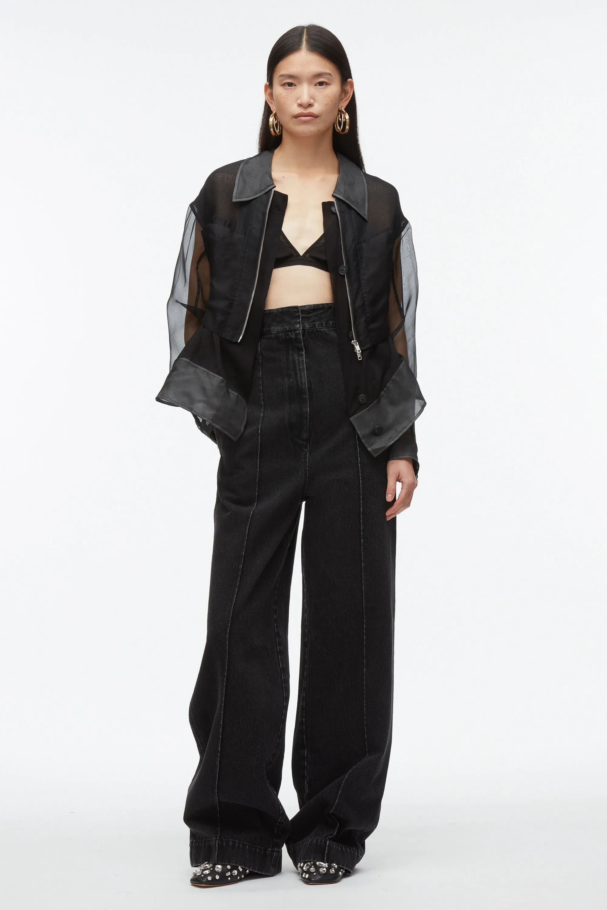 Organza Belted Flounce Utility Jacket