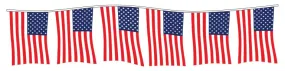 Patriotic American Flag Pennants for Car Dealerships - 60' in Length with 24pcs 12" x 18" Pennants - 4 mil Polyethylene or Supreme Cloth Material - Includes Two 3' Ties for Easy Installation