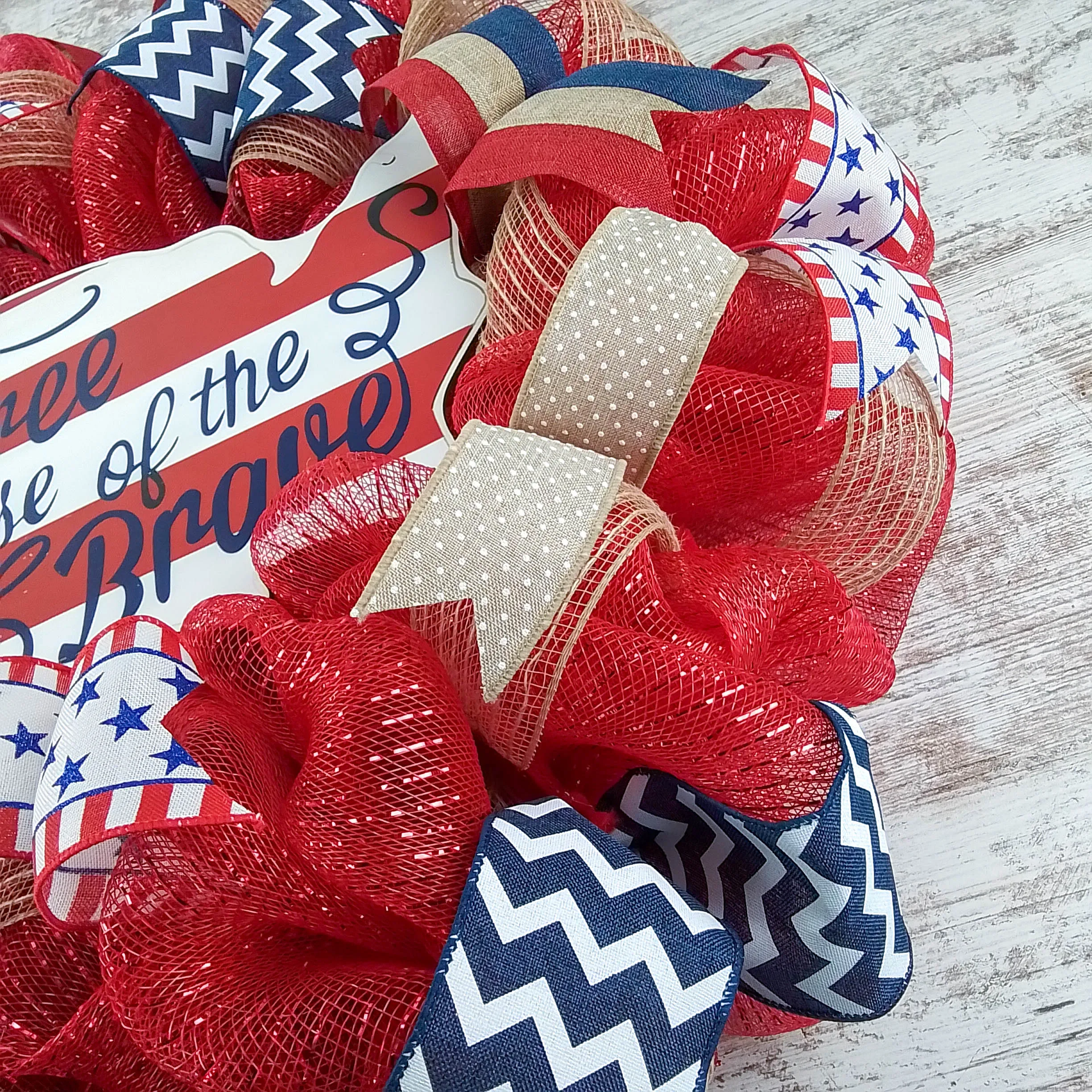 Patriotic Wreath Door Hanger, 4th of July Decoration, Memorial Day Decorative Sign