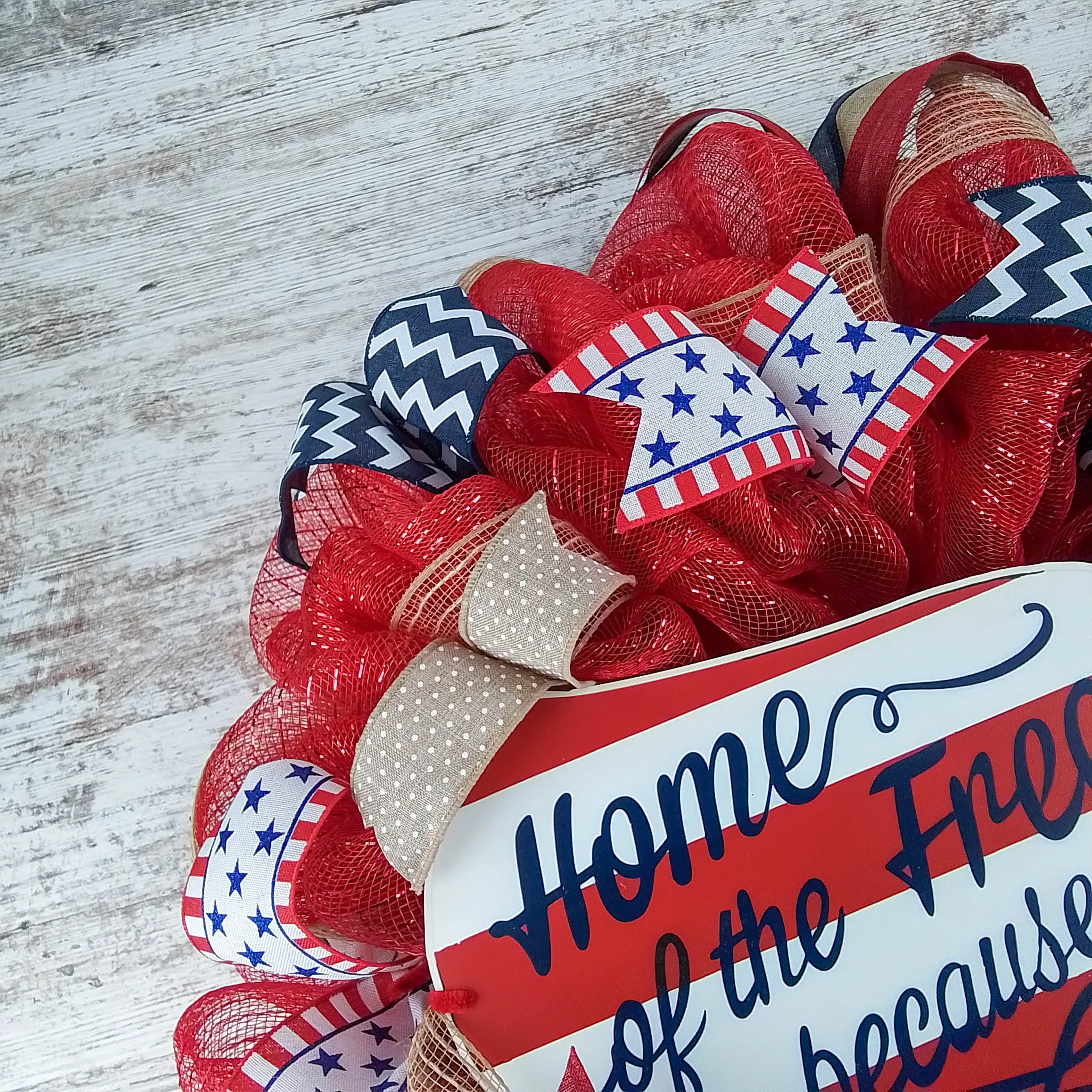 Patriotic Wreath Door Hanger, 4th of July Decoration, Memorial Day Decorative Sign