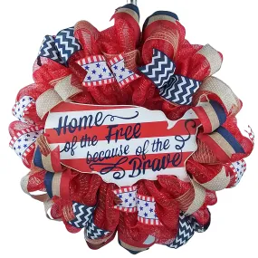 Patriotic Wreath Door Hanger, 4th of July Decoration, Memorial Day Decorative Sign