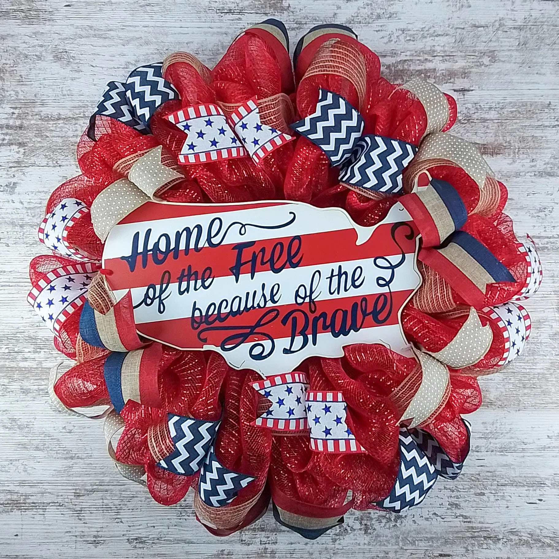 Patriotic Wreath Door Hanger, 4th of July Decoration, Memorial Day Decorative Sign