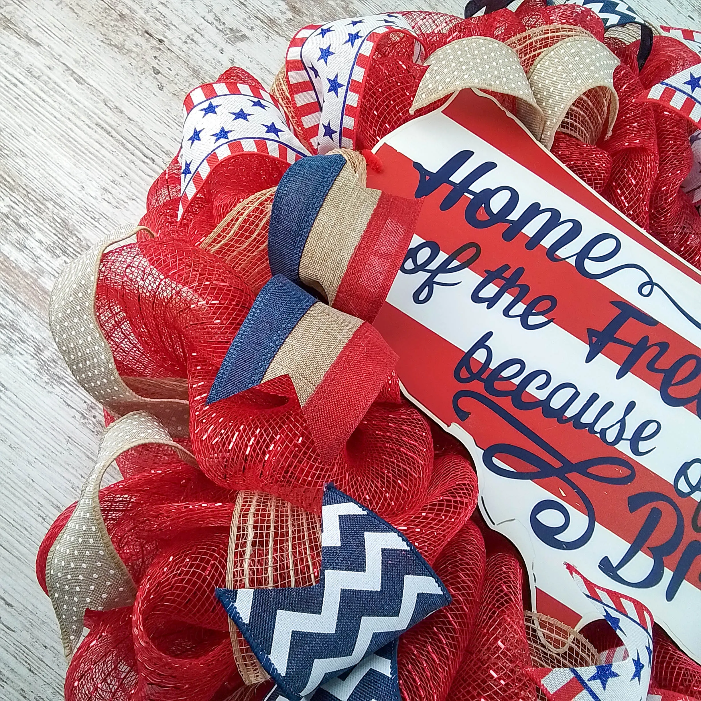 Patriotic Wreath Door Hanger, 4th of July Decoration, Memorial Day Decorative Sign