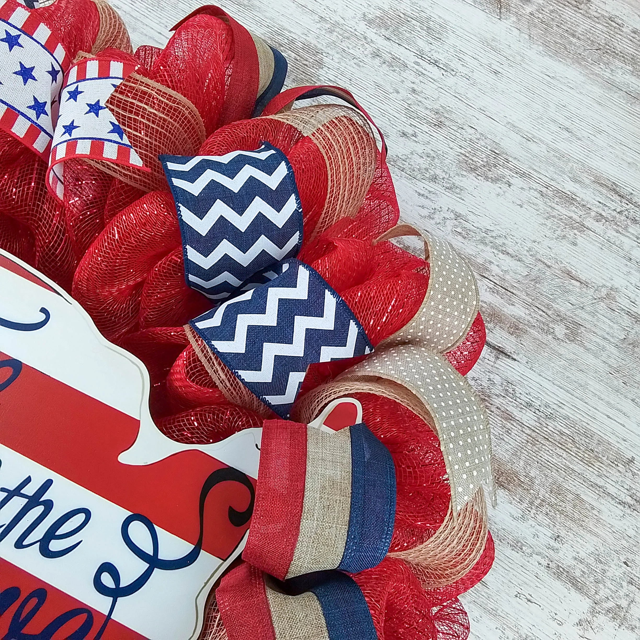 Patriotic Wreath Door Hanger, 4th of July Decoration, Memorial Day Decorative Sign