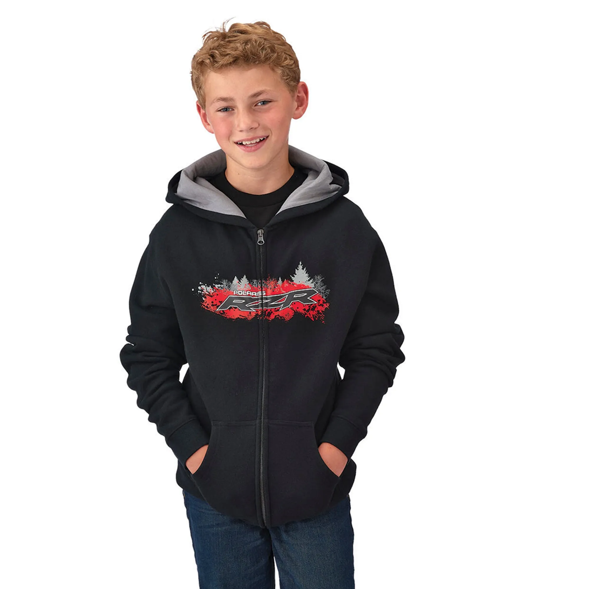 Polaris  Black Red Youth Boys Full-Zip RZR Hoodie Soft Comfortable Cotton Blend