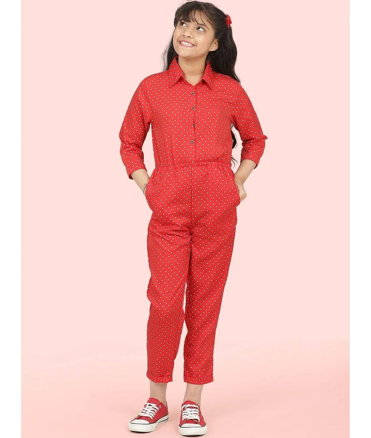 Polka Roll-up Jumpsuit for Girls