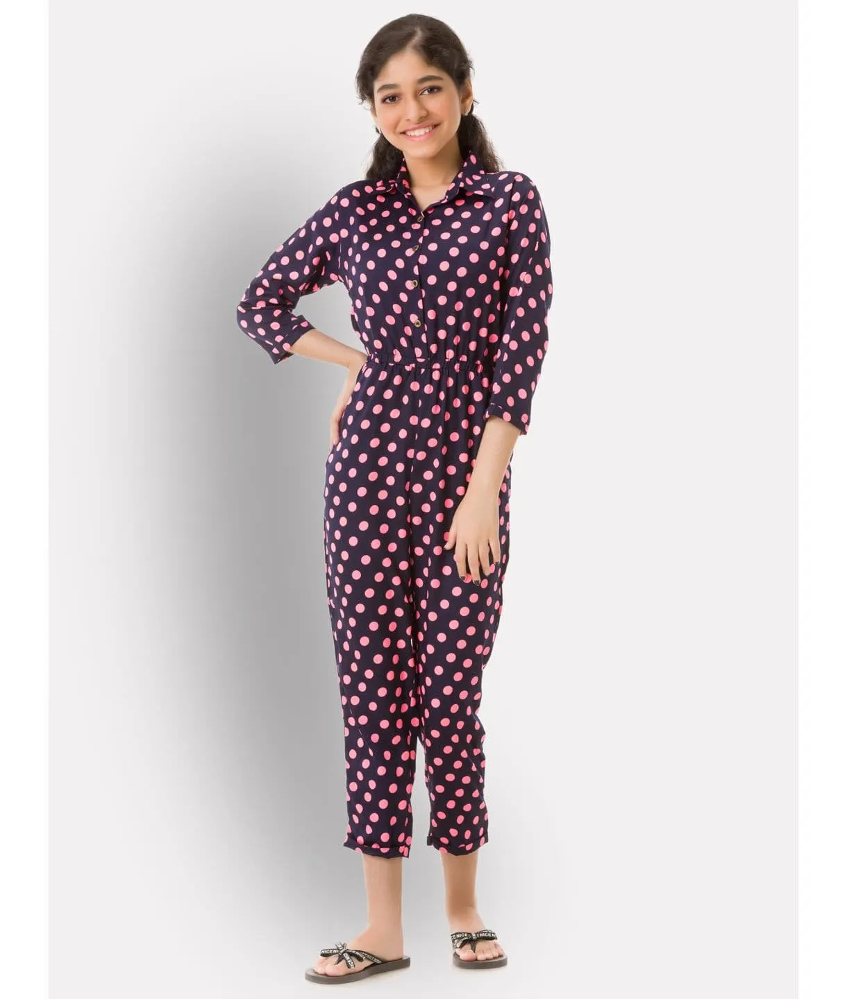 Polka Roll-up Jumpsuit for Girls