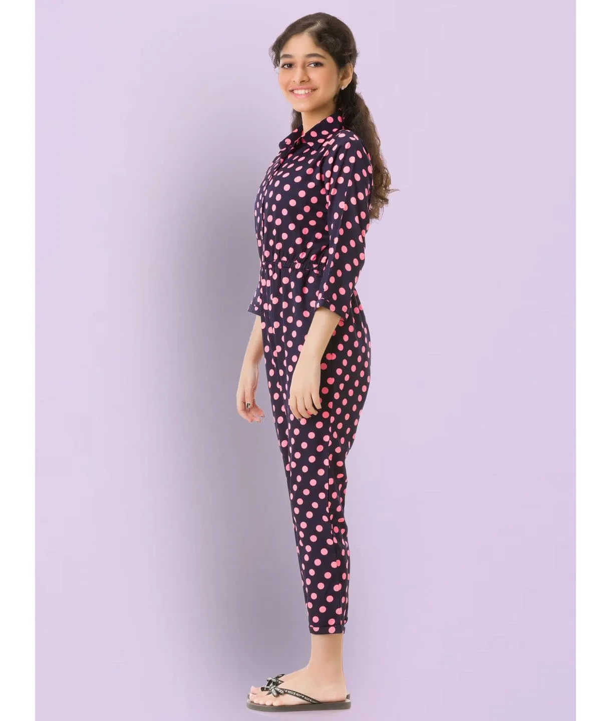 Polka Roll-up Jumpsuit for Girls