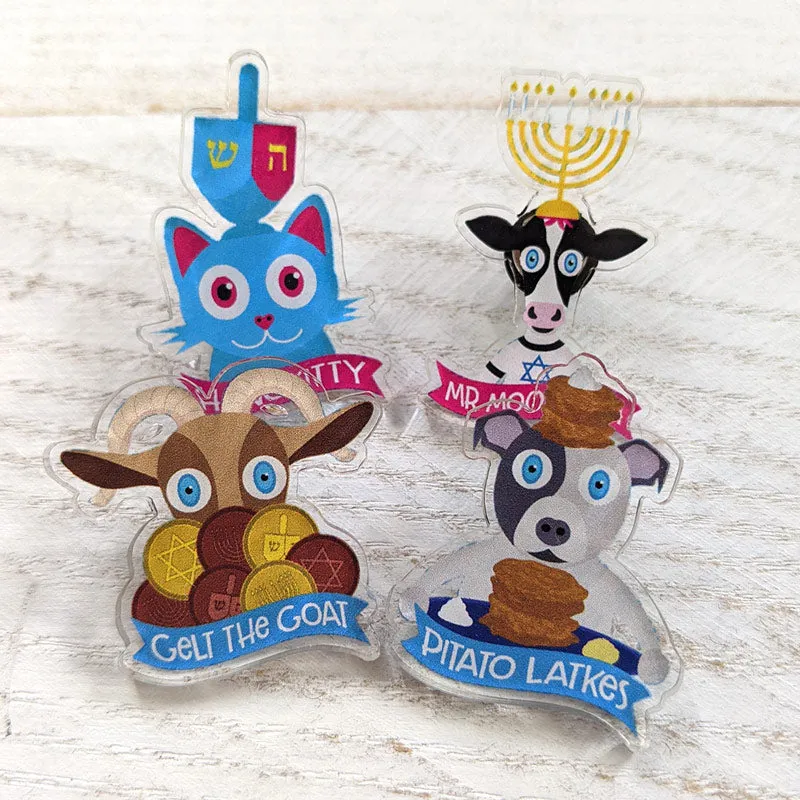 "Mr. Moonorah" Recycled Acrylic Hanukkah Cow Pin