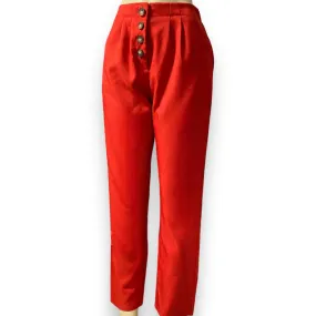 Red High Waisted Cotton Crop Pants