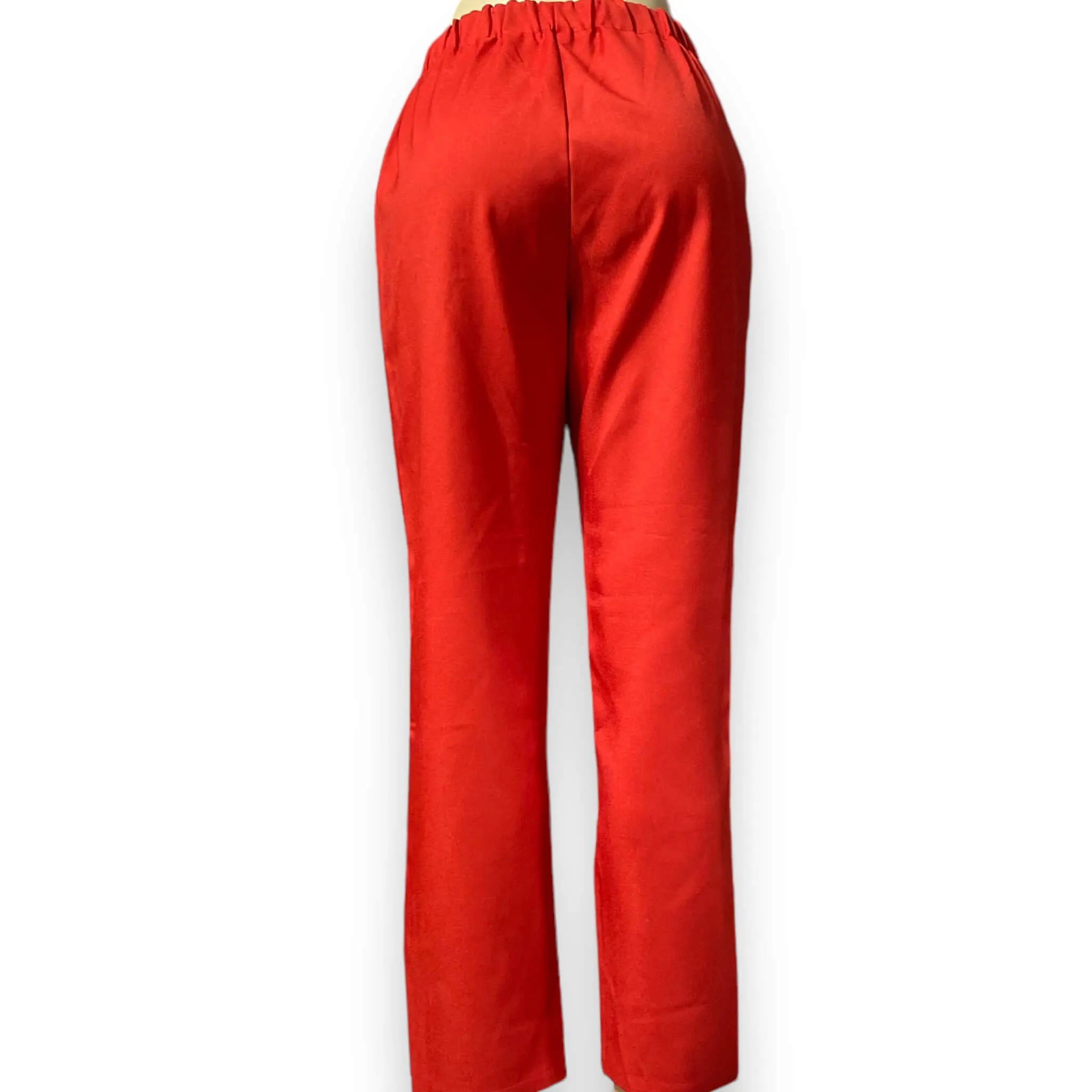 Red High Waisted Cotton Crop Pants