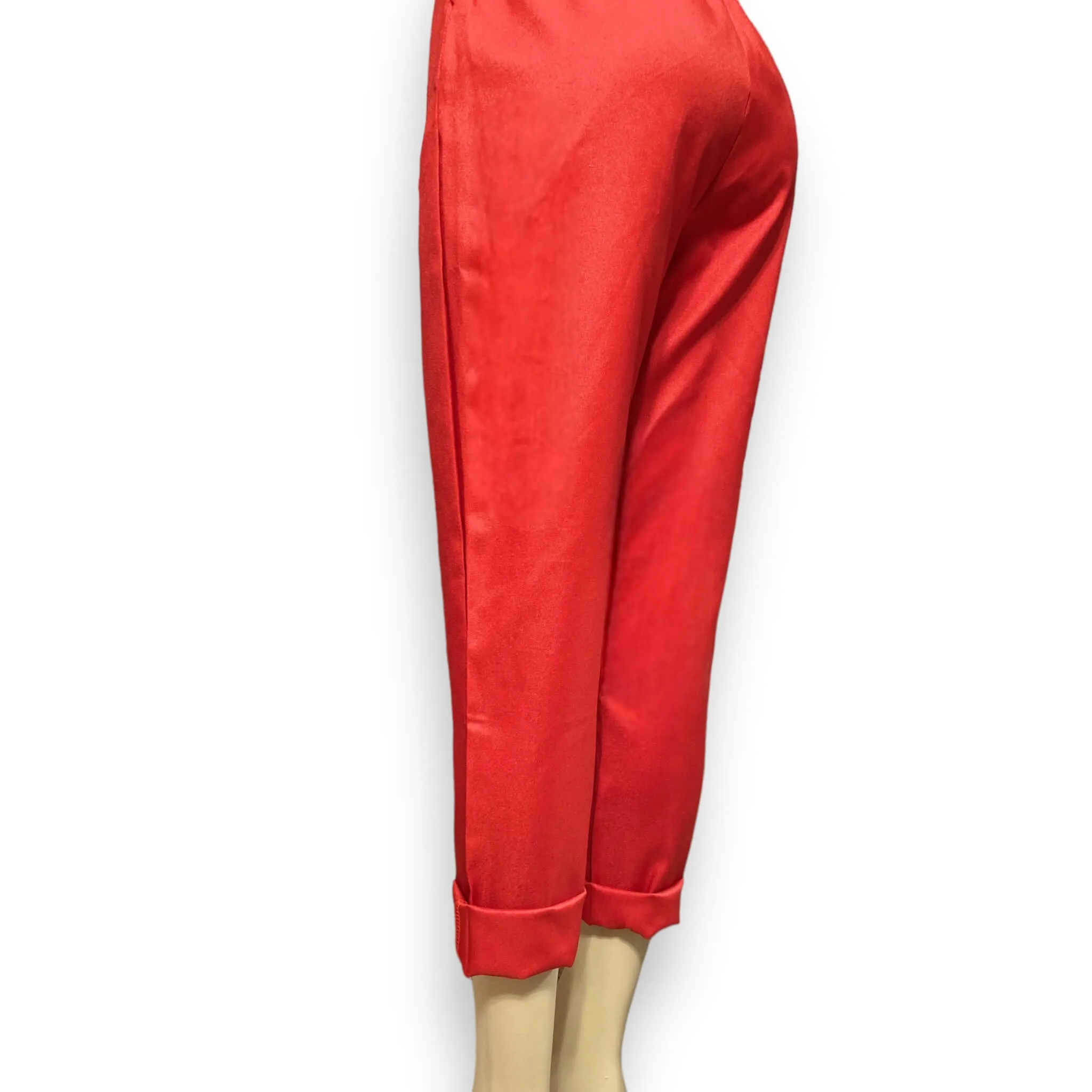 Red High Waisted Cotton Crop Pants