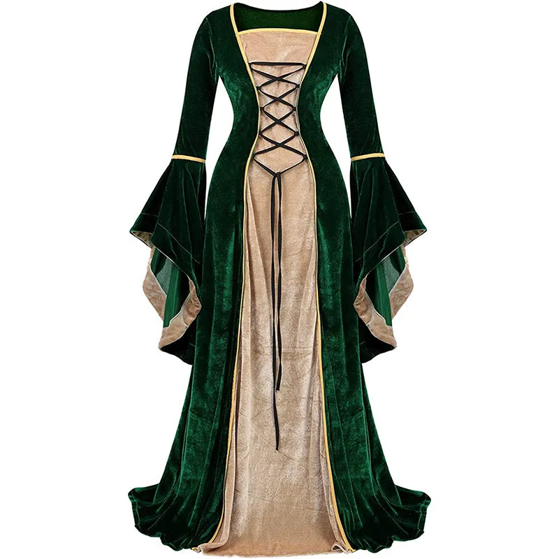 Renaissance Halloween Costume Women Medieval Dress Velvet Queen Dresses