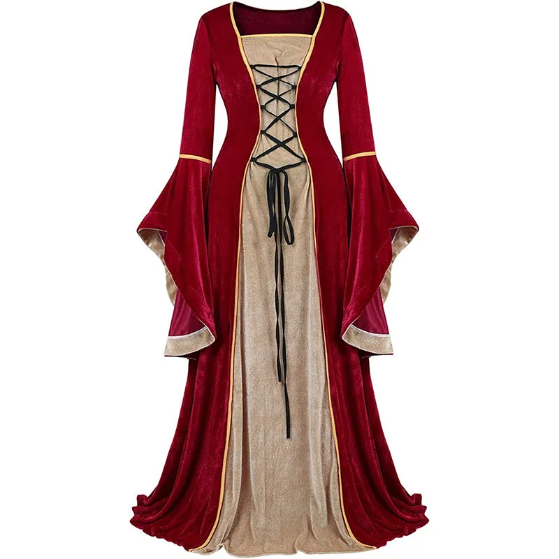 Renaissance Halloween Costume Women Medieval Dress Velvet Queen Dresses