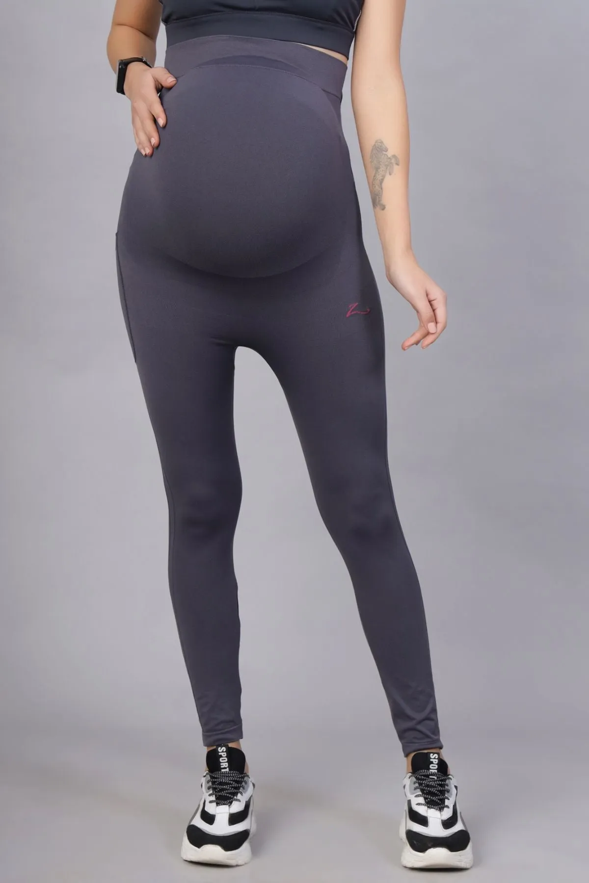 Seamless Adaptable Bump Support Grey Maternity Leggings