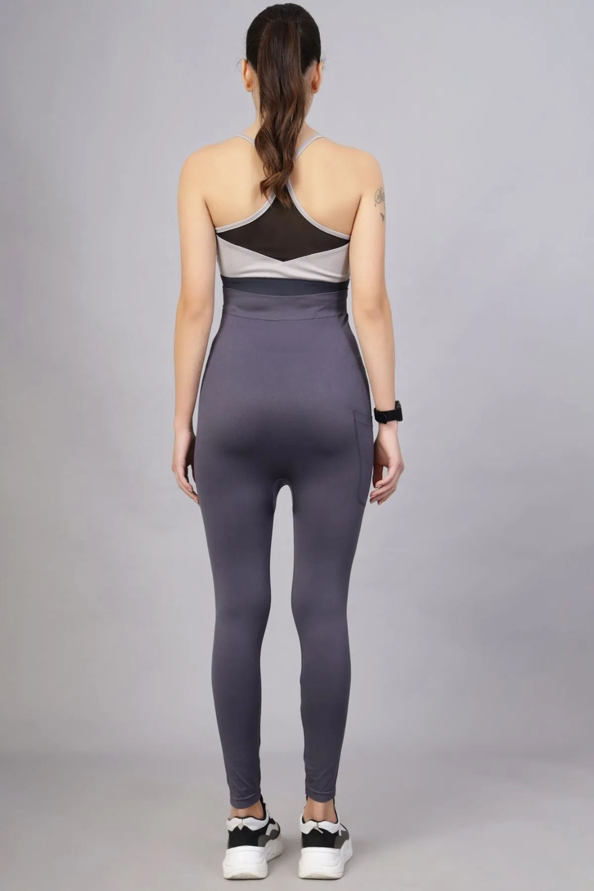 Seamless Adaptable Bump Support Grey Maternity Leggings