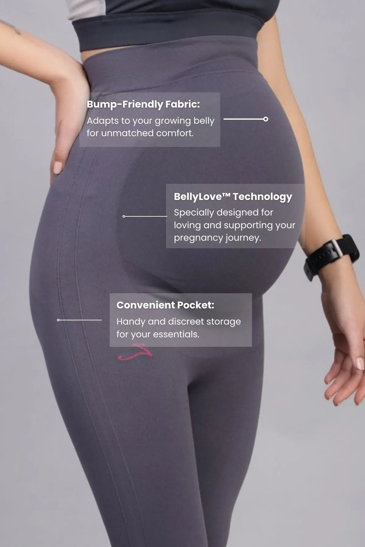 Seamless Adaptable Bump Support Grey Maternity Leggings