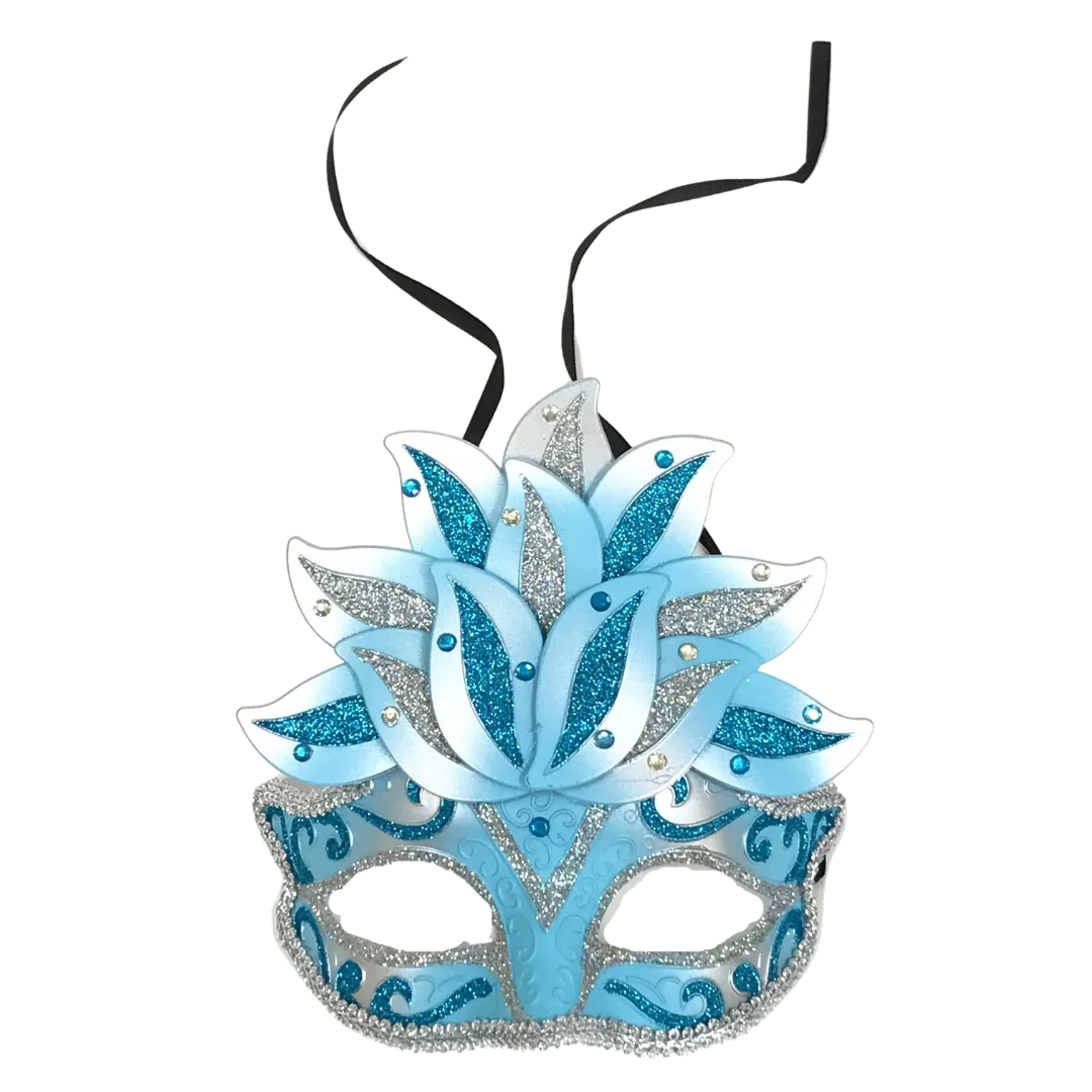 Silver and Blue Ornate Mask with Jewels (Each)