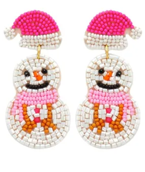 Snowman & Hat Seed Bead Earrings