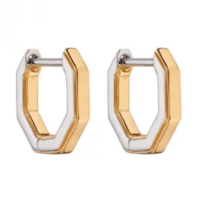 Sterling Silver Layered Octagon Yellow Gold Hoop Earrings E6134