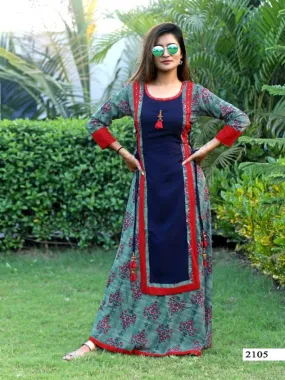 Stylish Rayon Hand Work Anarkali Double Layer Kurti