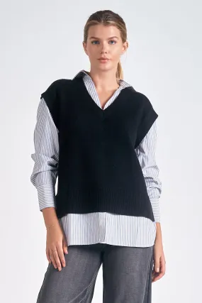 Sweater Vest with Shirt | Black Stripe