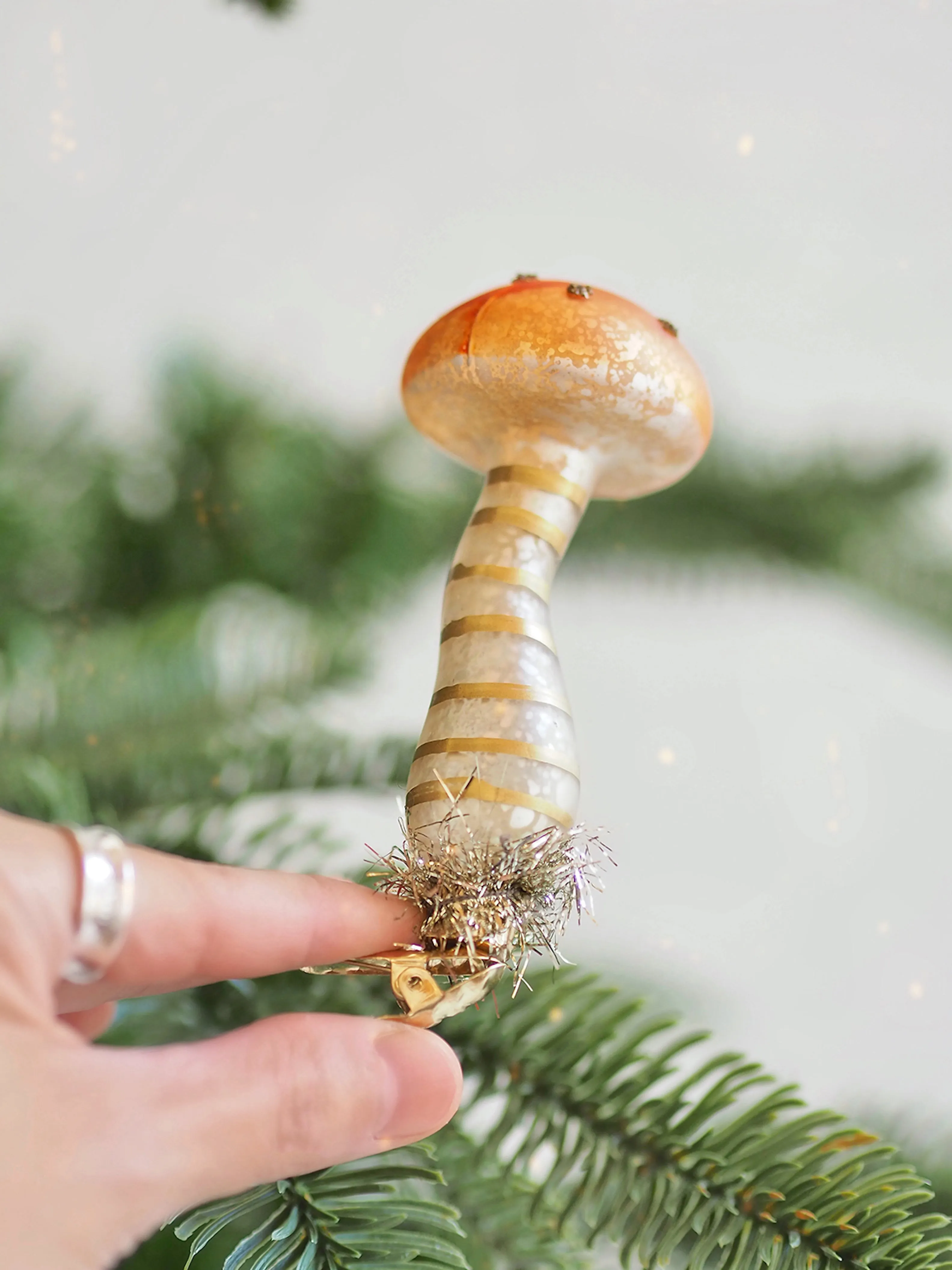 Tinsel Mushroom Clip Ornament | Copper