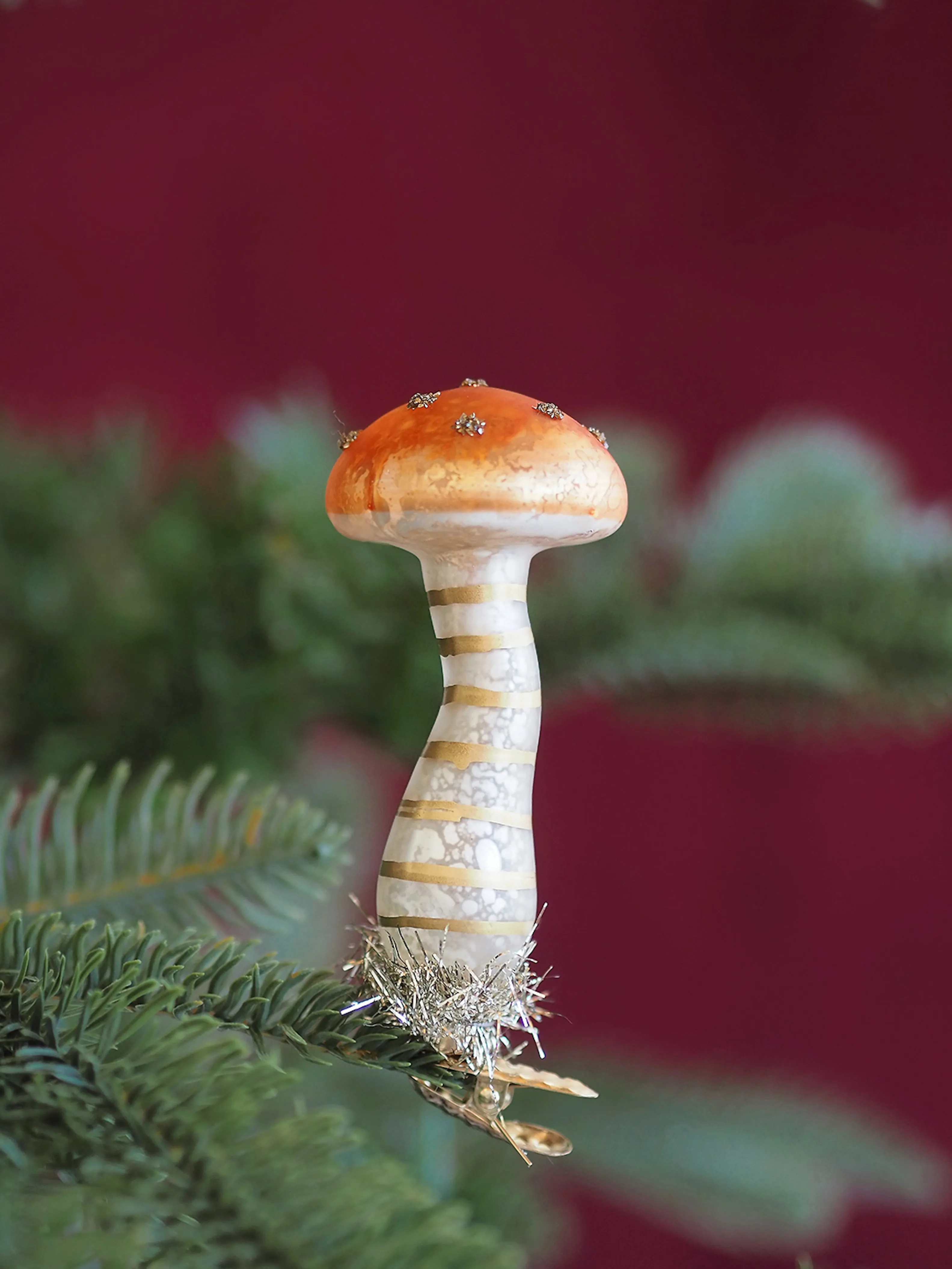 Tinsel Mushroom Clip Ornament | Copper