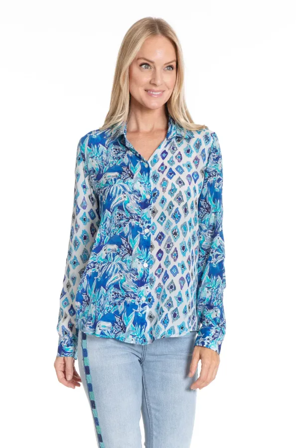 Tropical Treescape - Button-up with Roll up Tab Sleeve