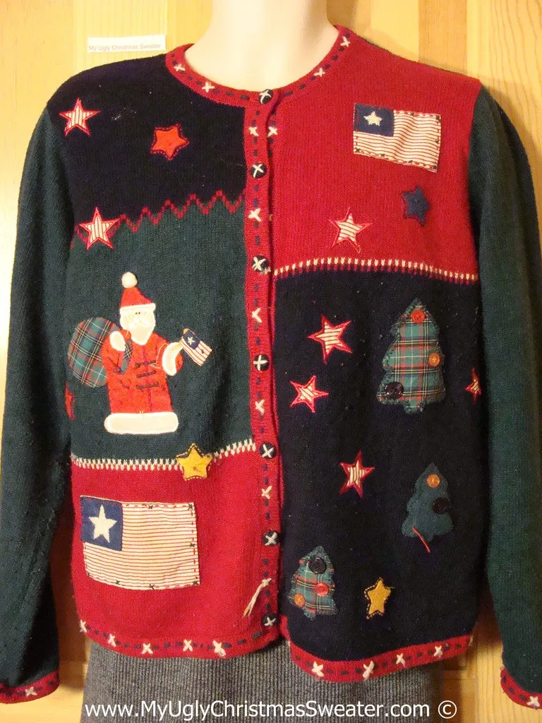 Ugly Christmas Sweater Party 80s Tacky Christmas Sweater Patriotic Theme & Padded Shoulders (f1203)