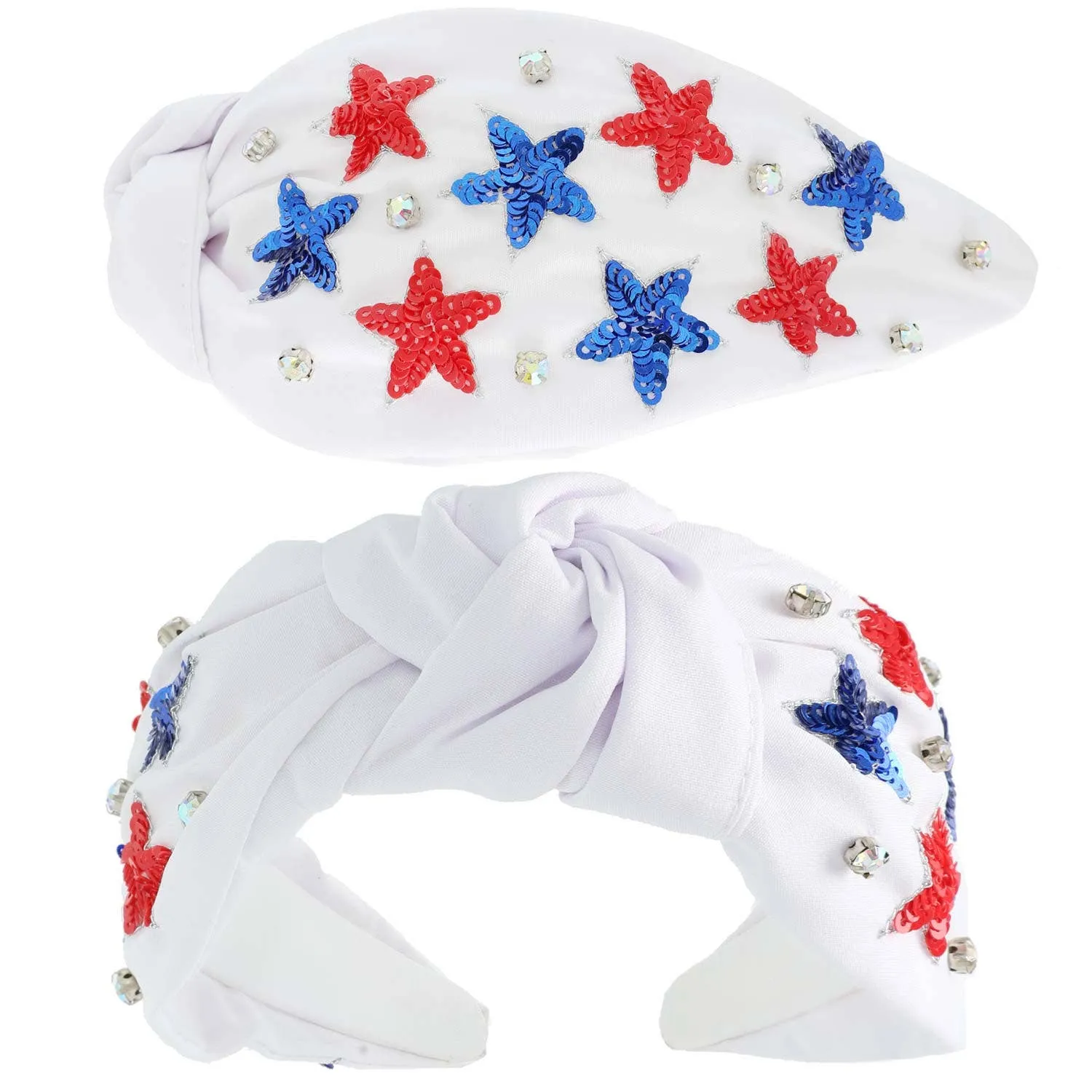 USA Patriotic Star Pattern Jeweled Sequin Headband: Red