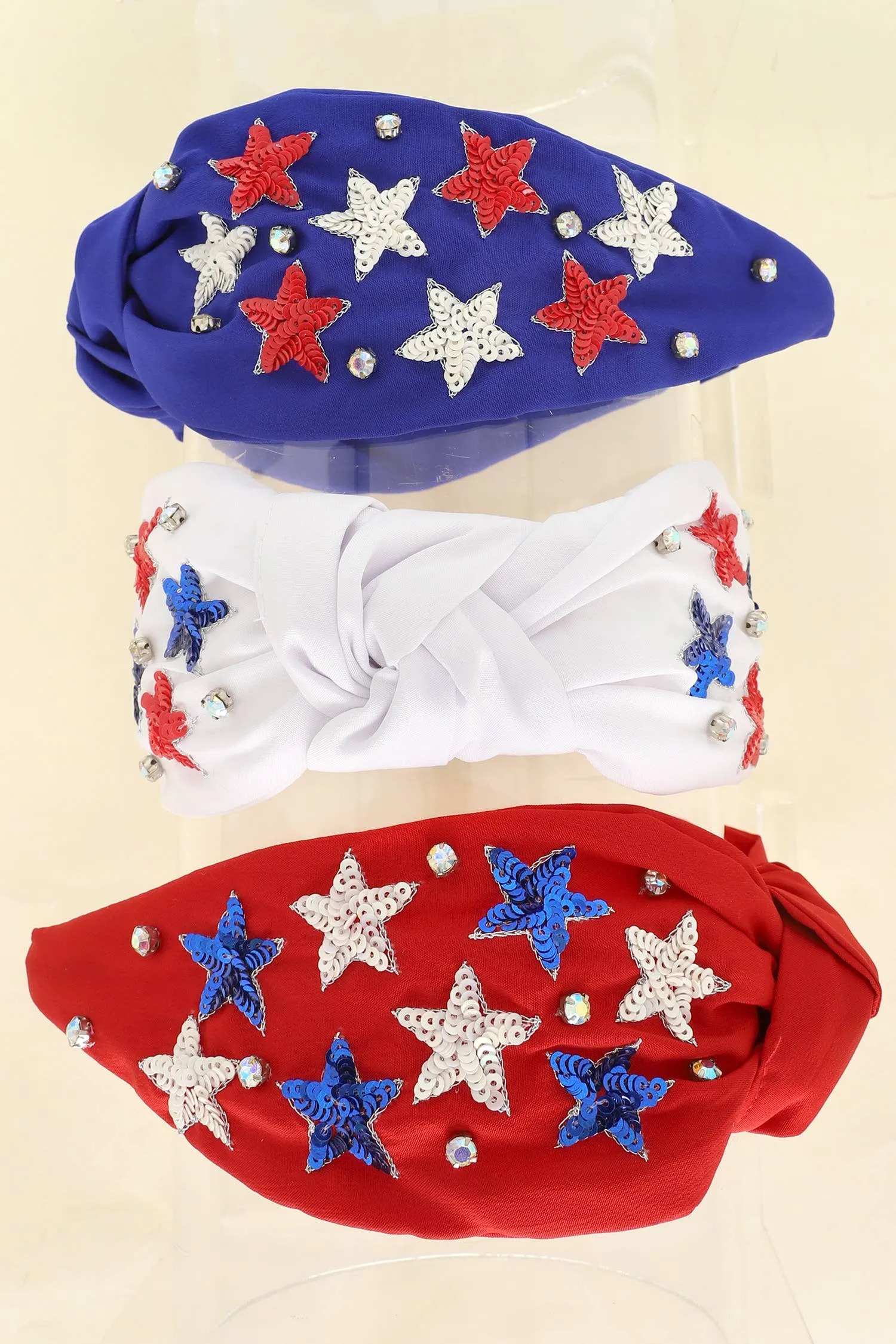 USA Patriotic Star Pattern Jeweled Sequin Headband: Red