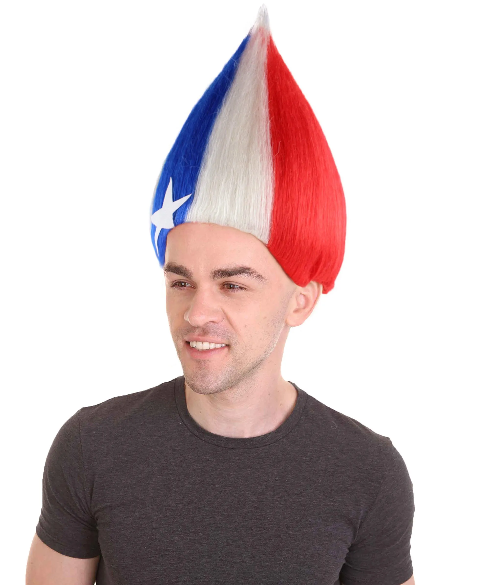 USA Star Troll | Unisex Patriotic Red White and Blue Troll Wig with Star | Premium Breathable Capless Cap