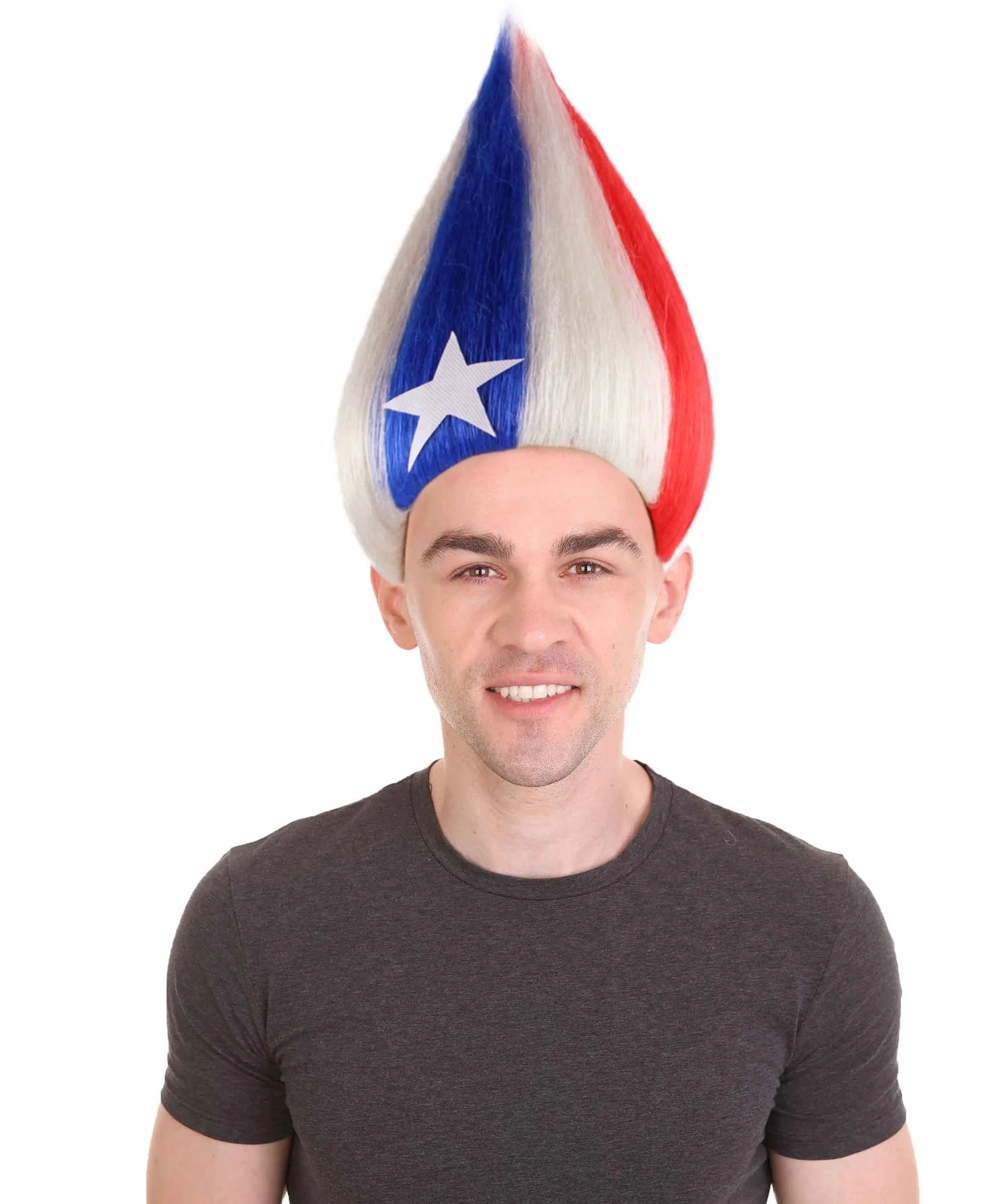 USA Star Troll | Unisex Patriotic Red White and Blue Troll Wig with Star | Premium Breathable Capless Cap