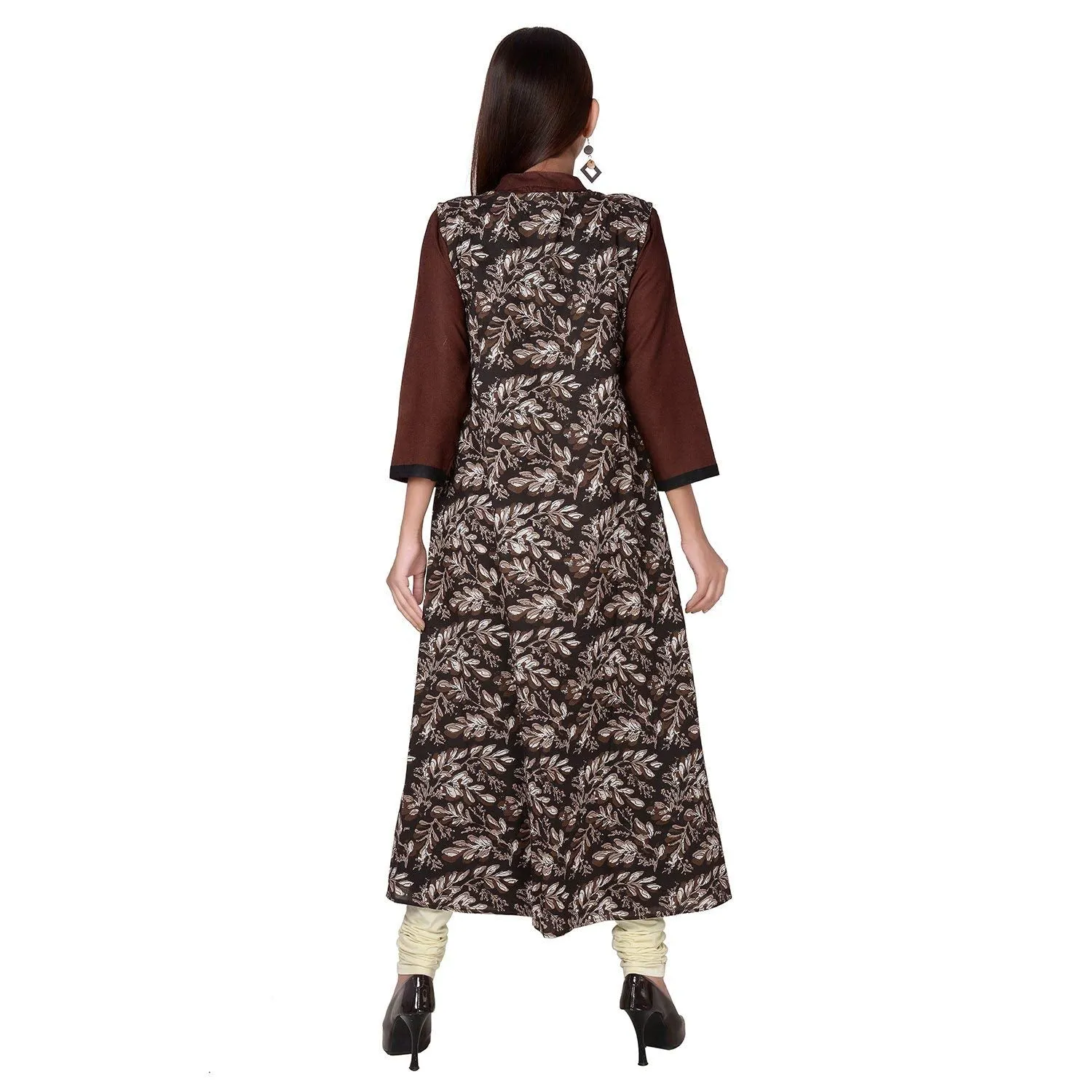 Vedana Women's Rayon Brown Jacket Kurti Set