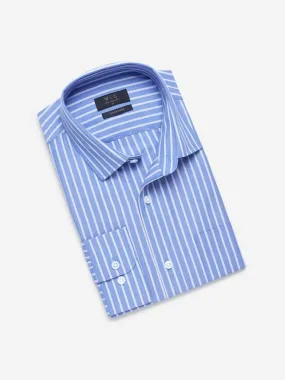 WES Formals Blue Relaxed-Fit Striped Pattern Shirt