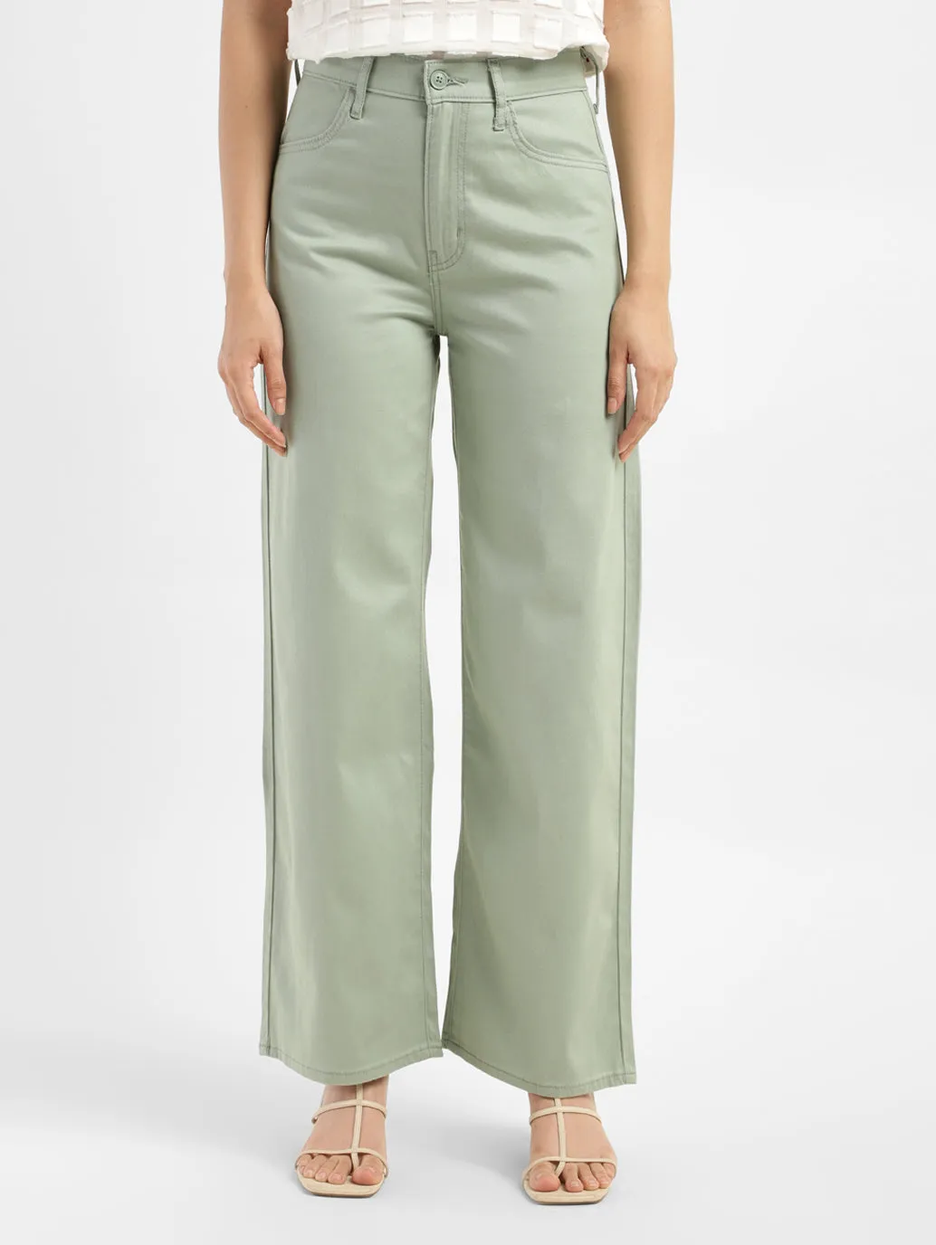 Women's High Rise Green Wide-leg Jeans