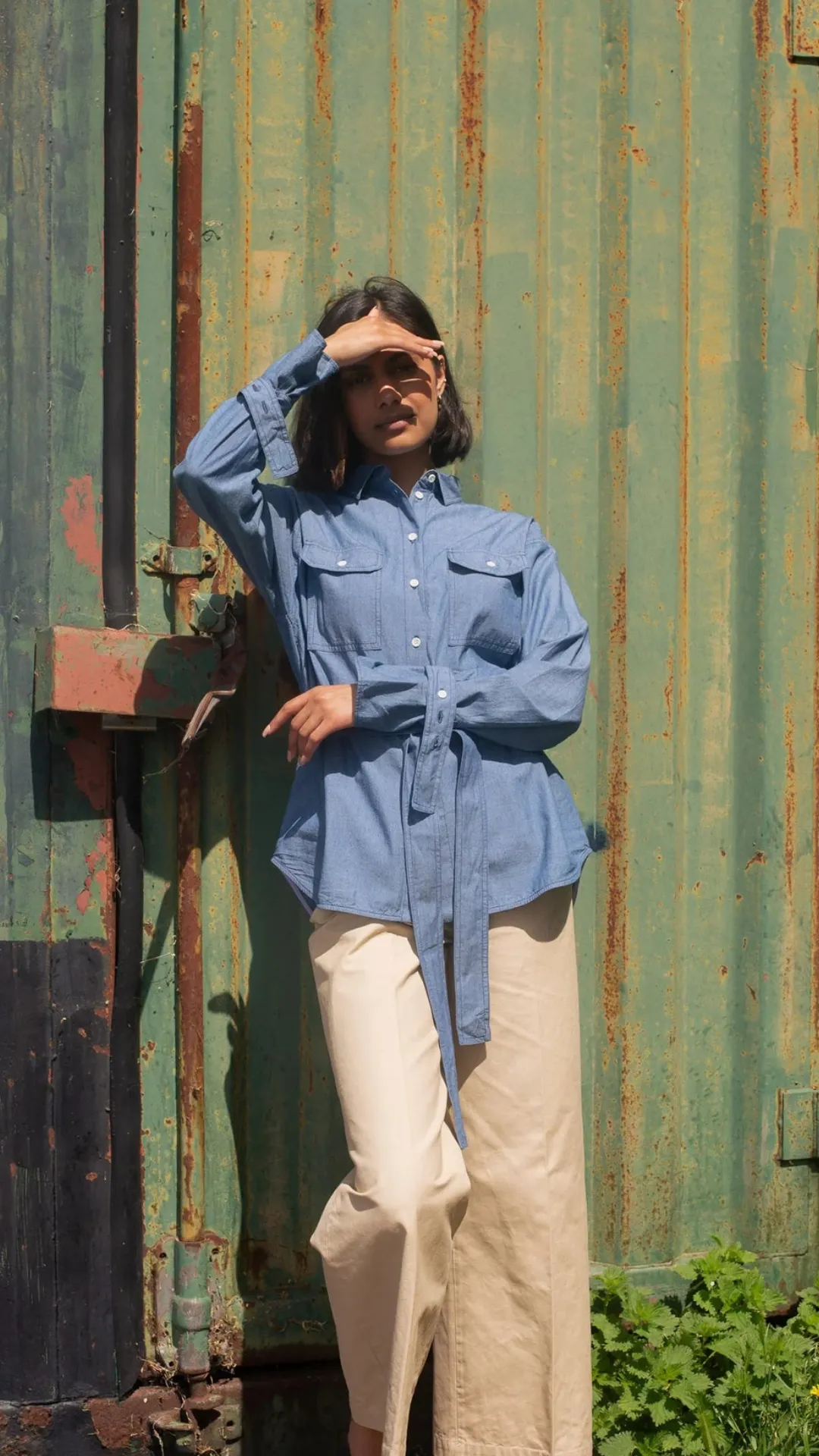 Zadie Boyfriend Shirt, Light Wash Japanese Denim, by Saywood.