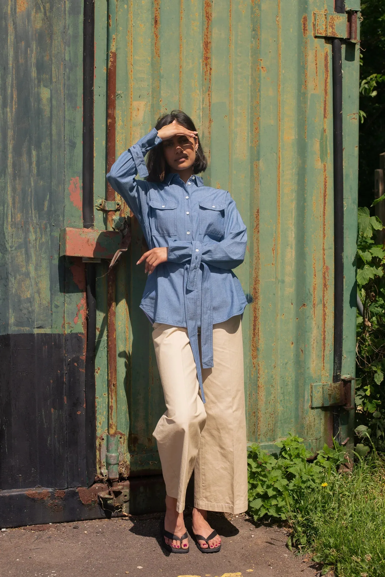 Zadie Boyfriend Shirt, Light Wash Japanese Denim, by Saywood.